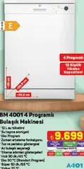 SEG SBM 4001 4 PROGRAMLI BULAŞIK MAKİNESİ
